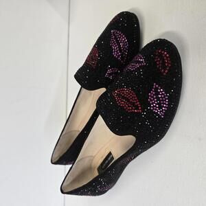 INC International Concepts‎ Black Fabric Loafers with Rhinestone Lips Design